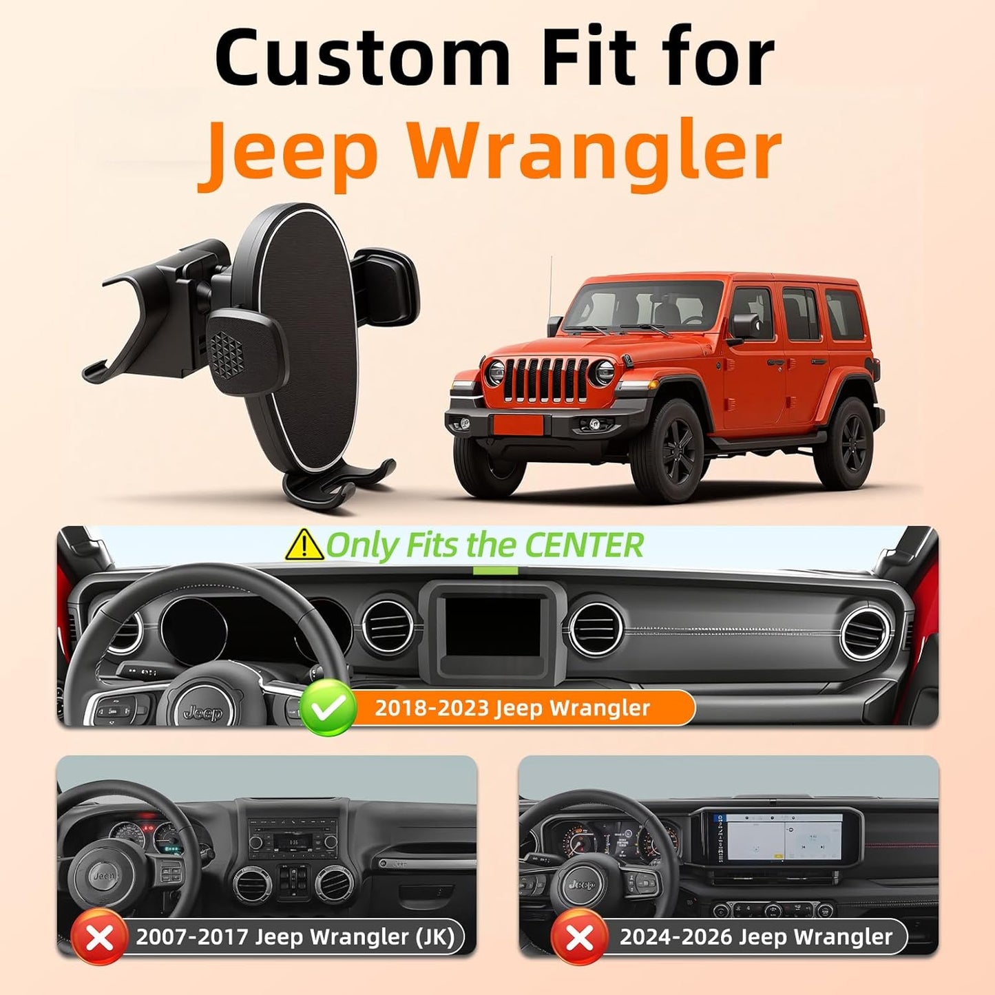 Soporte de teléfono para Jeep Wrangler / Gladiator 2018-2023, soporte de teléfono de automóvil para tablero de instrumentos - giratorio de 360° y ajustable - Soporte de teléfono celular manos libres