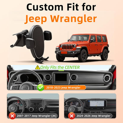 Soporte de teléfono para Jeep Wrangler / Gladiator 2018-2023, soporte de teléfono de automóvil para tablero de instrumentos - giratorio de 360° y ajustable - Soporte de teléfono celular manos libres