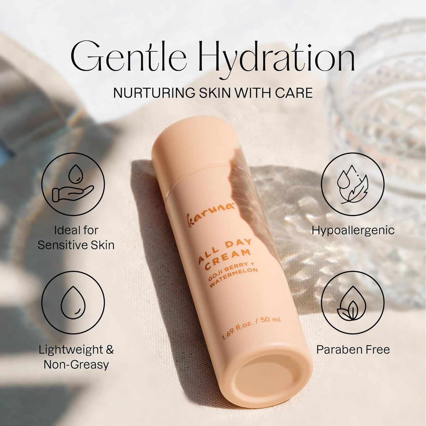 Karuna - Crema hidratante todo el día, crema facial antiarrugas fuera de set Sequedad y líneas finas - Hidratante facial hidratante, extracto de sandía antioxidante, ácido hialurónico, bayas de Goji y