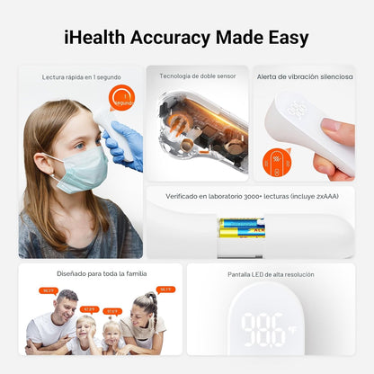 iHealth Termómetro de frente sin contacto para adultos, niños, bebé...