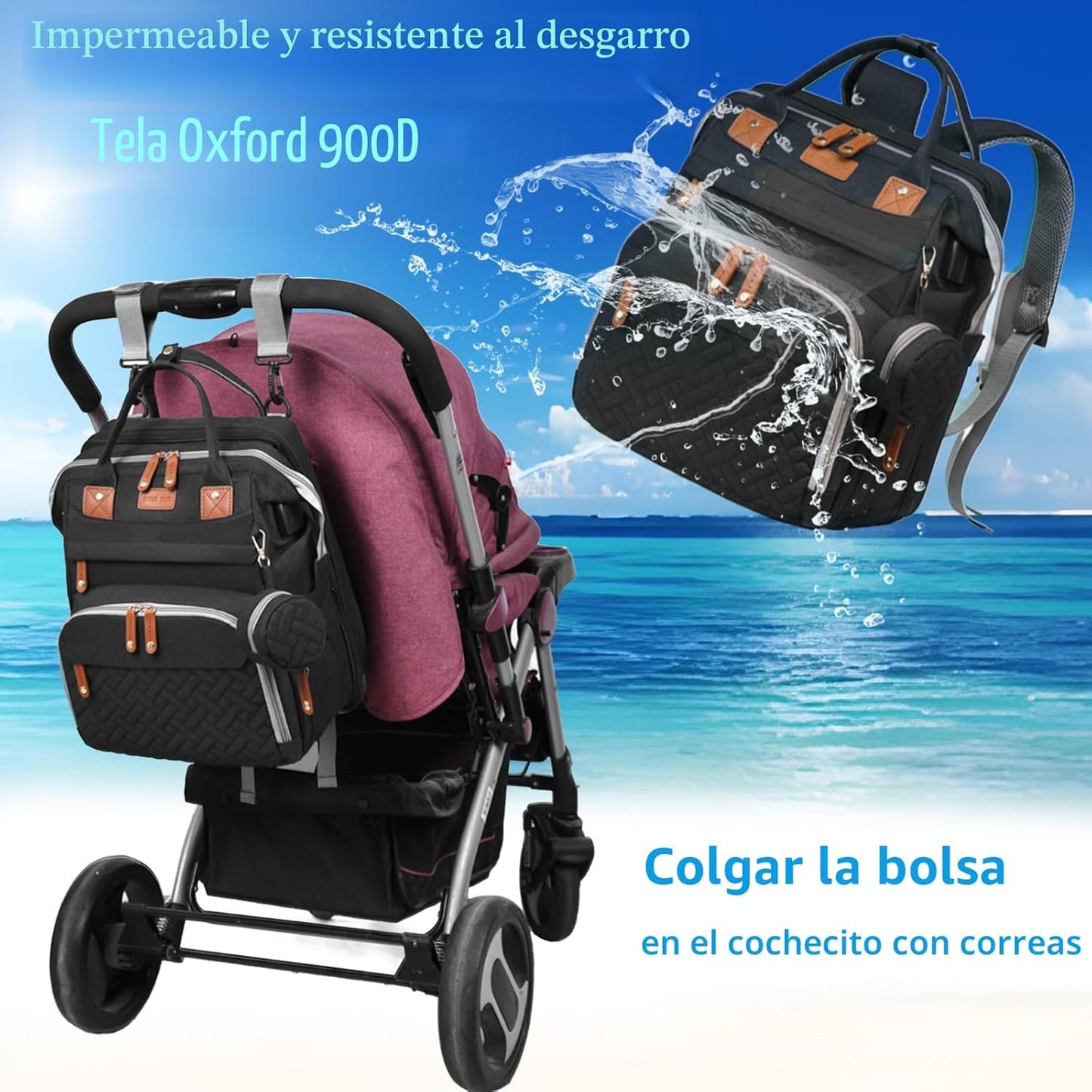 Jeryswet Bolsas de pañales para bebé con cambiador, mochila imperme...