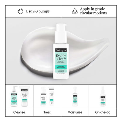 Neutrogena Hidratante de gel para acné uniformemente transparente con ácido salicílico y N-acetil glucosamina, hidratante facial ligero y no grasoso que ayuda a tratar brotes y desvanecer visiblemente