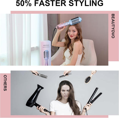 BEAUTYOVO Cepillo secador 3 en 1 con cepillo redondo y alisador, cepillo secador de pelo con 3 ajustes de calor/velocidad, estilizador de cabello y voluminizador con tecnología iónica para secar