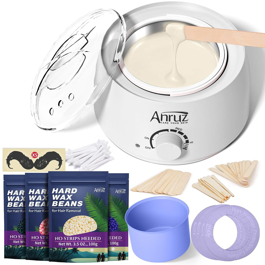Anruz Kit de cera blanca perla para mujeres y hombres, olla de cera...