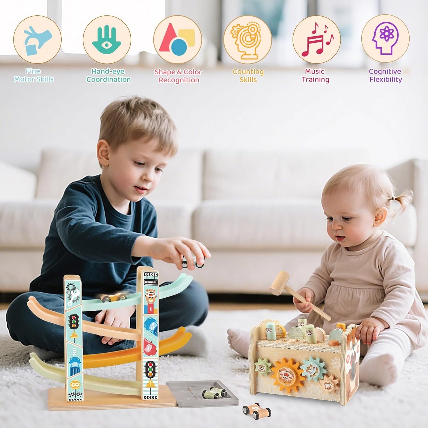 Juguetes Montessori de madera para niños de 1 año, juguete de marti...