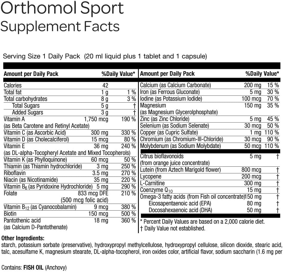 Orthomol Deporte, suministro para 30 días, suplemento nutricional d...