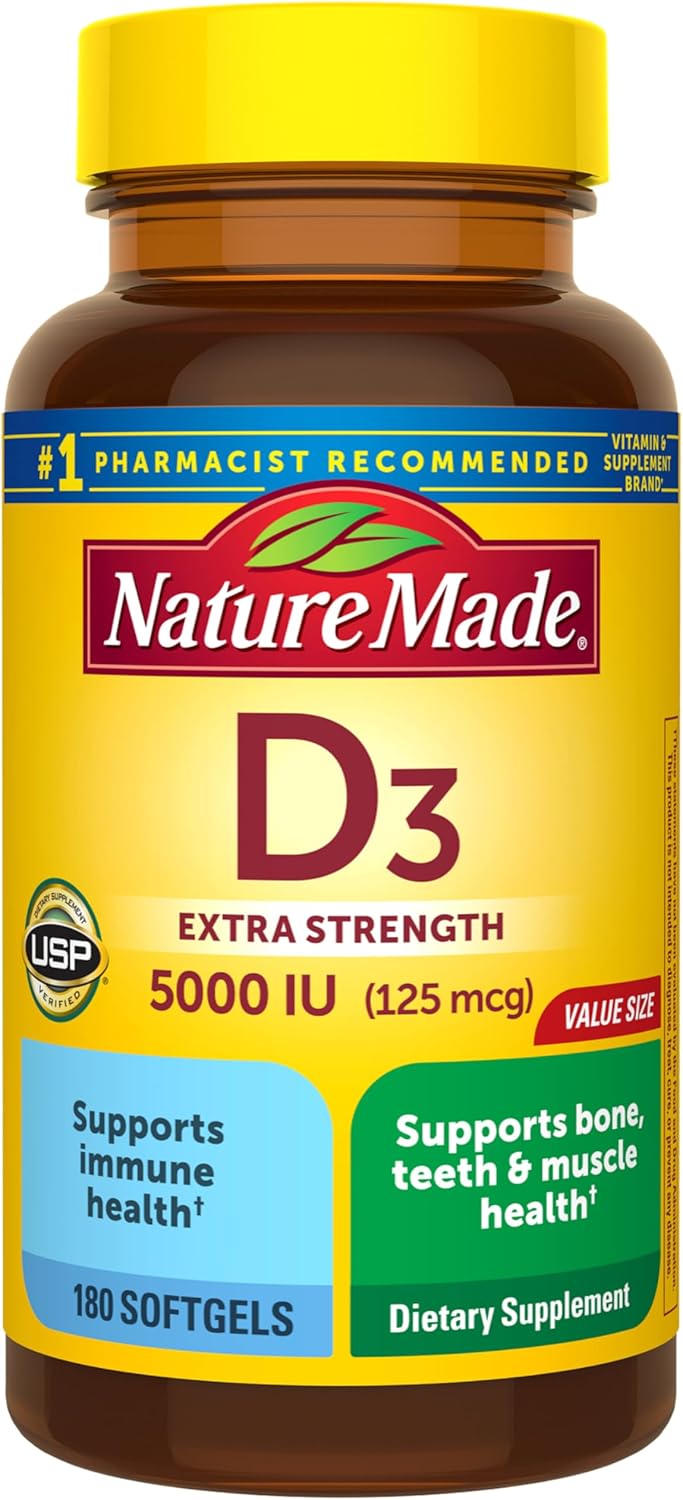 Nature Made Vitamina D3 5000 UI (125 mcg), suplemento de vitamina D...
