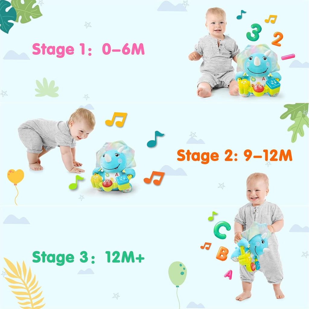 Ryotagift Juguetes de dinosaurios musicales bilingües para bebés, a...
