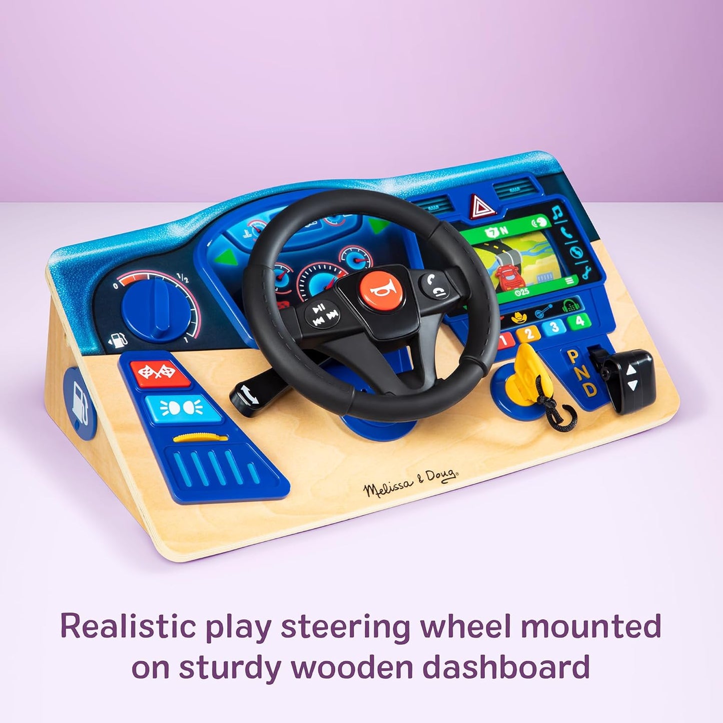 Melissa & Doug Vroom & Zoom, tablero interactivo de madera, volante de coche de carreras, luces y sonidos, juguetes de aprendizaje preescolar para niñas y niños mayores de 3 años - Certificado FSC