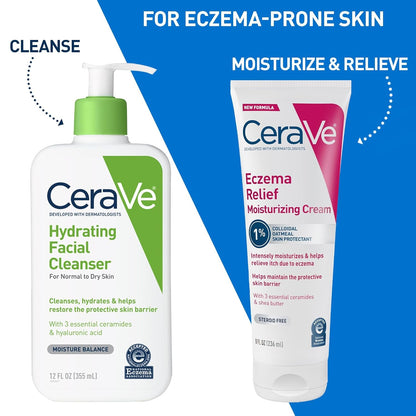 CeraVe Crema hidratante para aliviar el eccema con avena coloidal, manteca de karité y vitamina E para piel seca y alivio de picazón en la piel, sin esteroides y sin parabenos, 8 onzas