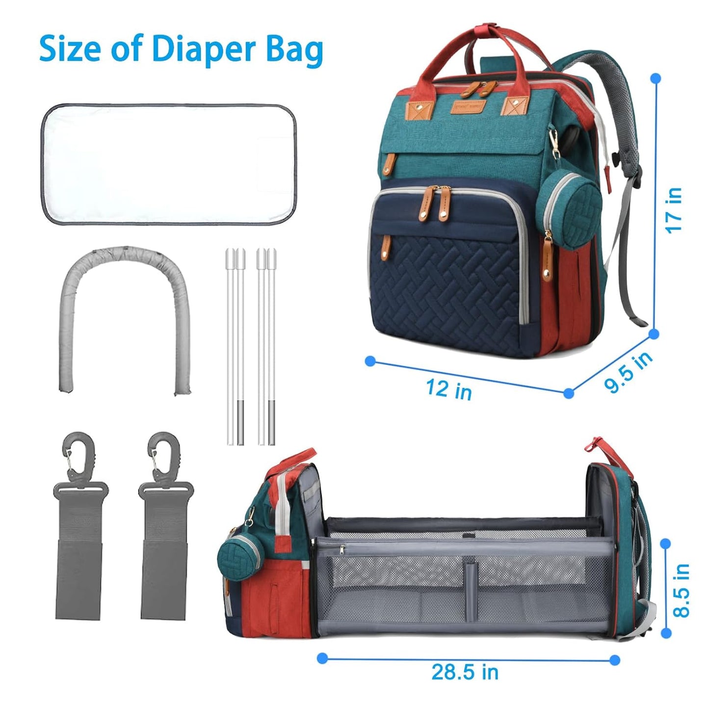 Jeryswet - Mochila para pañales de bebé con cambiador, impermeable,...