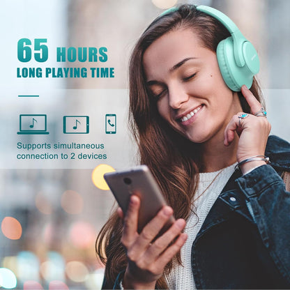 KVIDIO Auriculares Bluetooth sobre la oreja, 65 horas de reproducci...