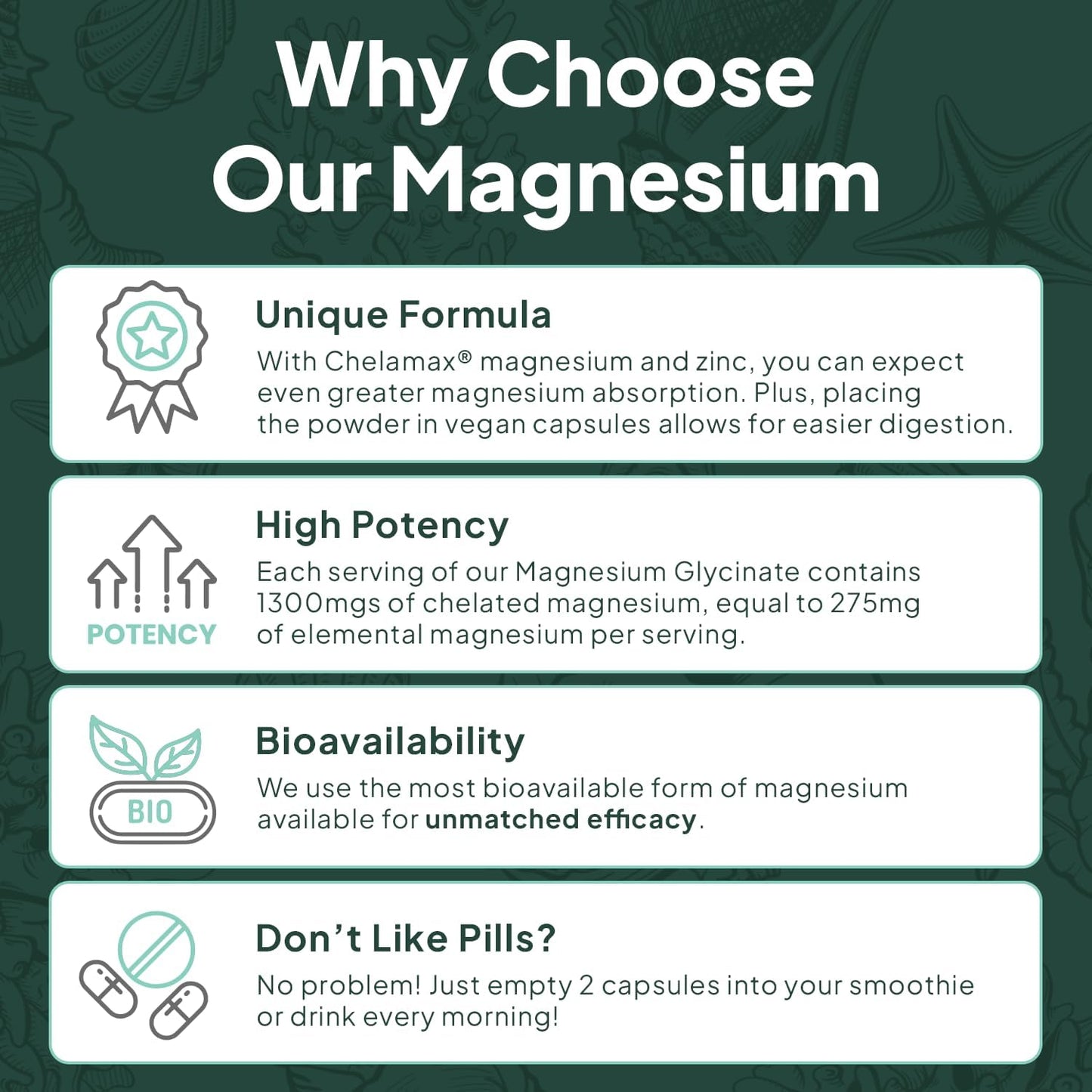 Organics Ocean Glicinato de Magnesio Puro con Zinc - Suplemento de...