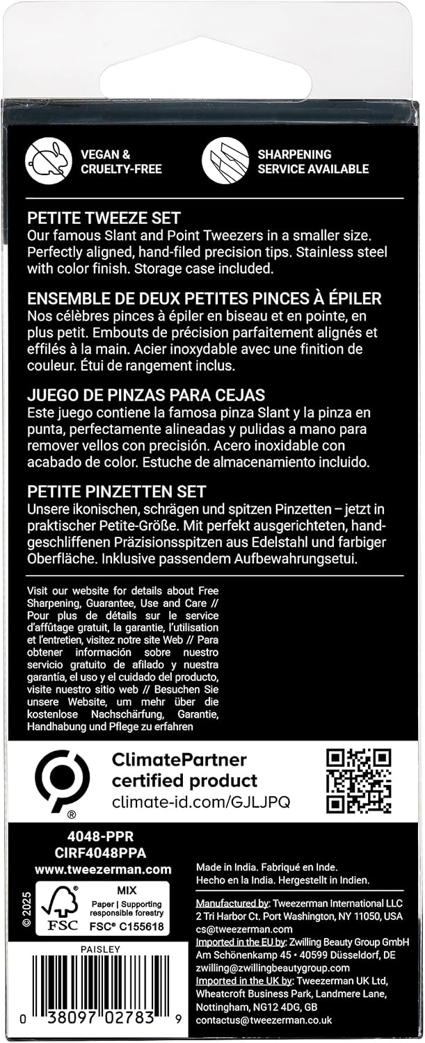 Tweezerman - Juego de pinzas pequeñas para cejas con estuche de via...