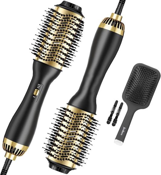 Estilizador de cabello 4 en 1: secador de cepillo ovalado y voluminizador para todo tipo de cabello (oro negro)