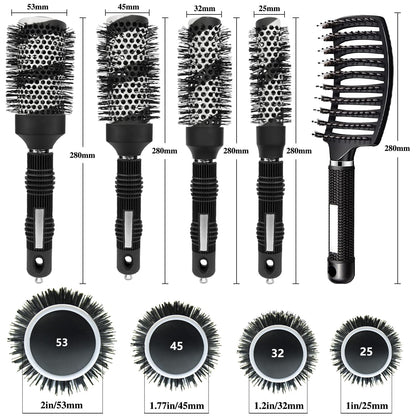 Cepillo redondo para secado con cerdas de jabalí, juego de cepillos térmicos de cerámica y tecnología iónica L+Samll redondo para niñas/mujeres, peluquería y peinado, ideal para rizar cabello corto y largo