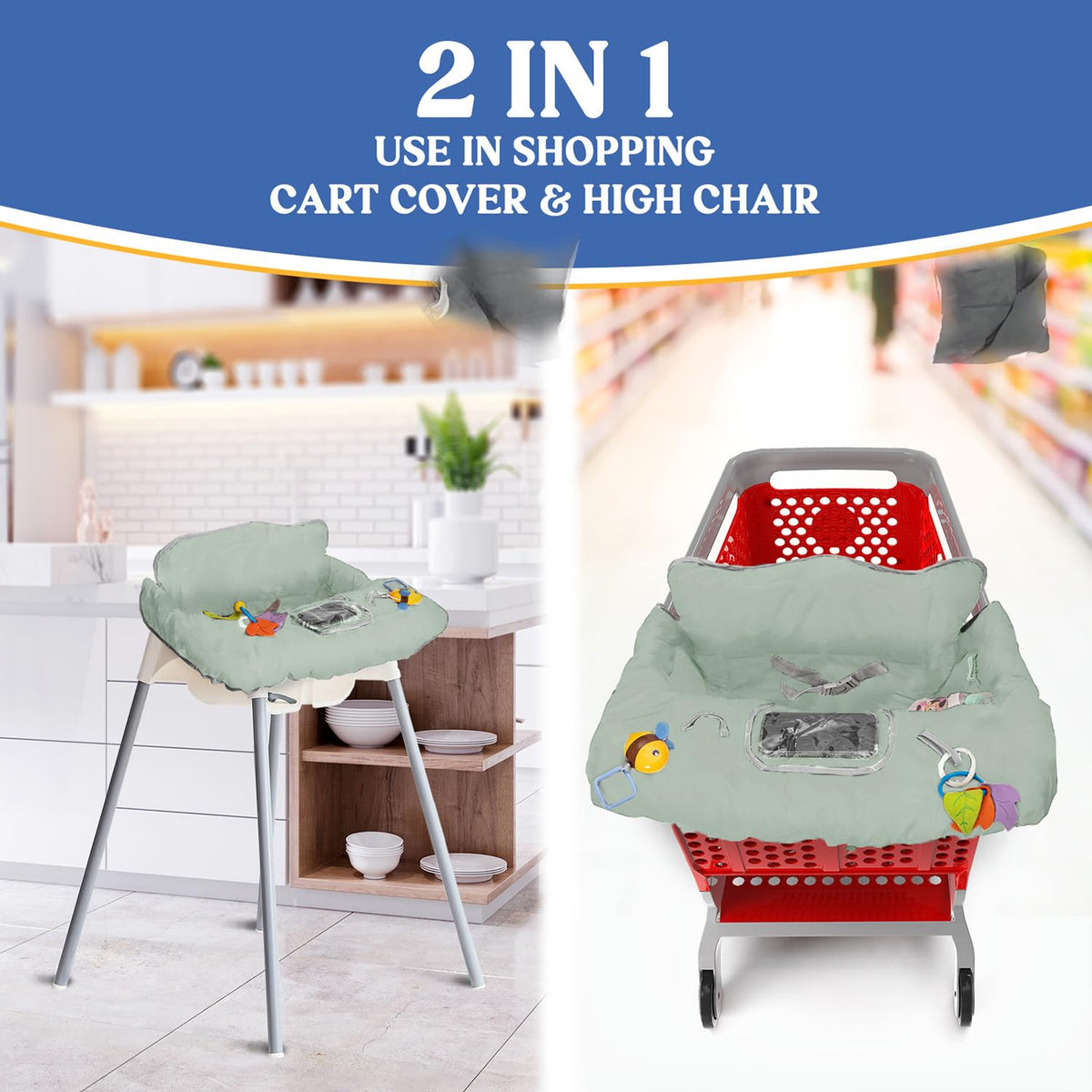 PILLANI Asiento de carrito de compras para bebé, funda de silla alt...