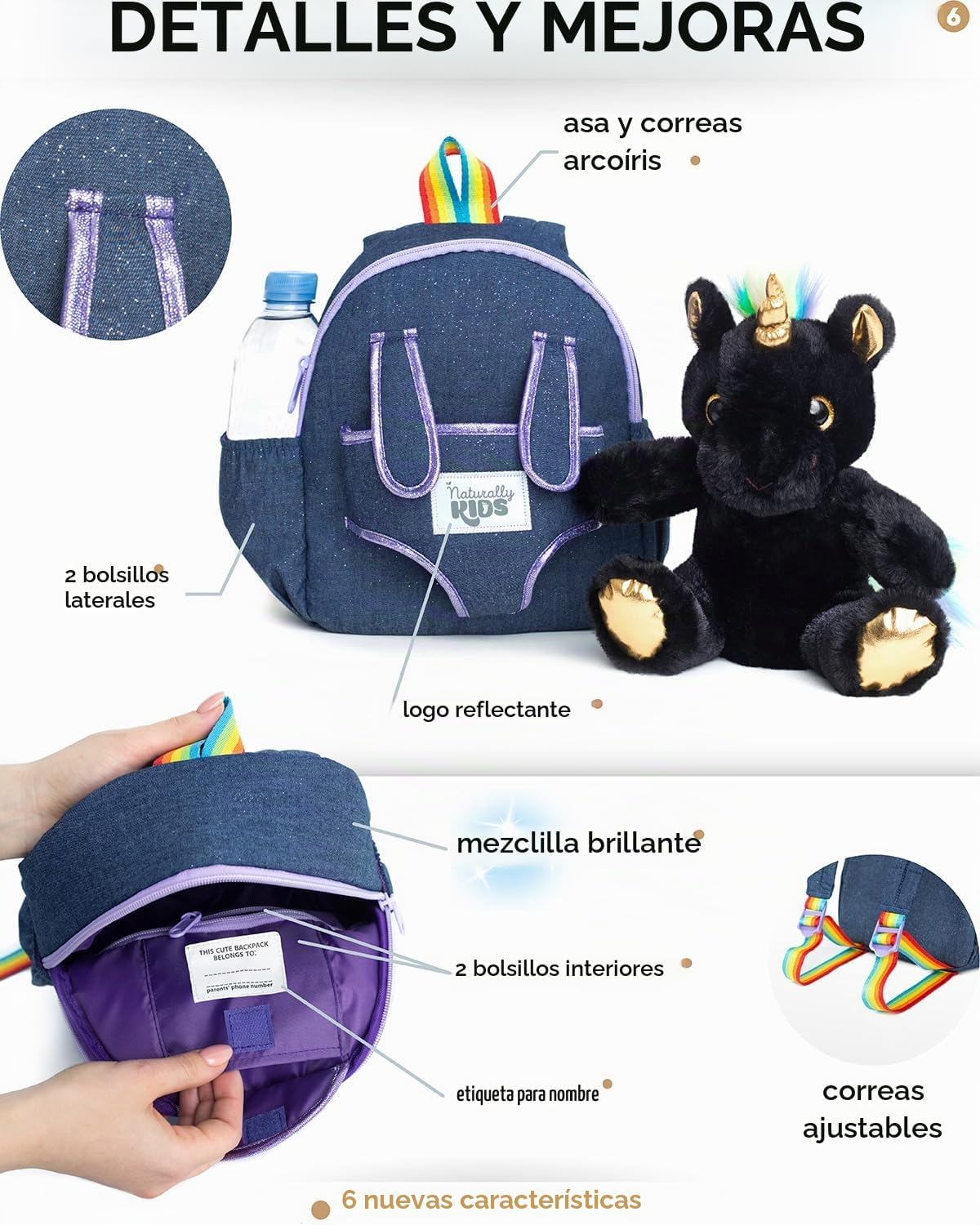 Mochila para niños pequeños Naturally KIDS con. Juguete de peluche...