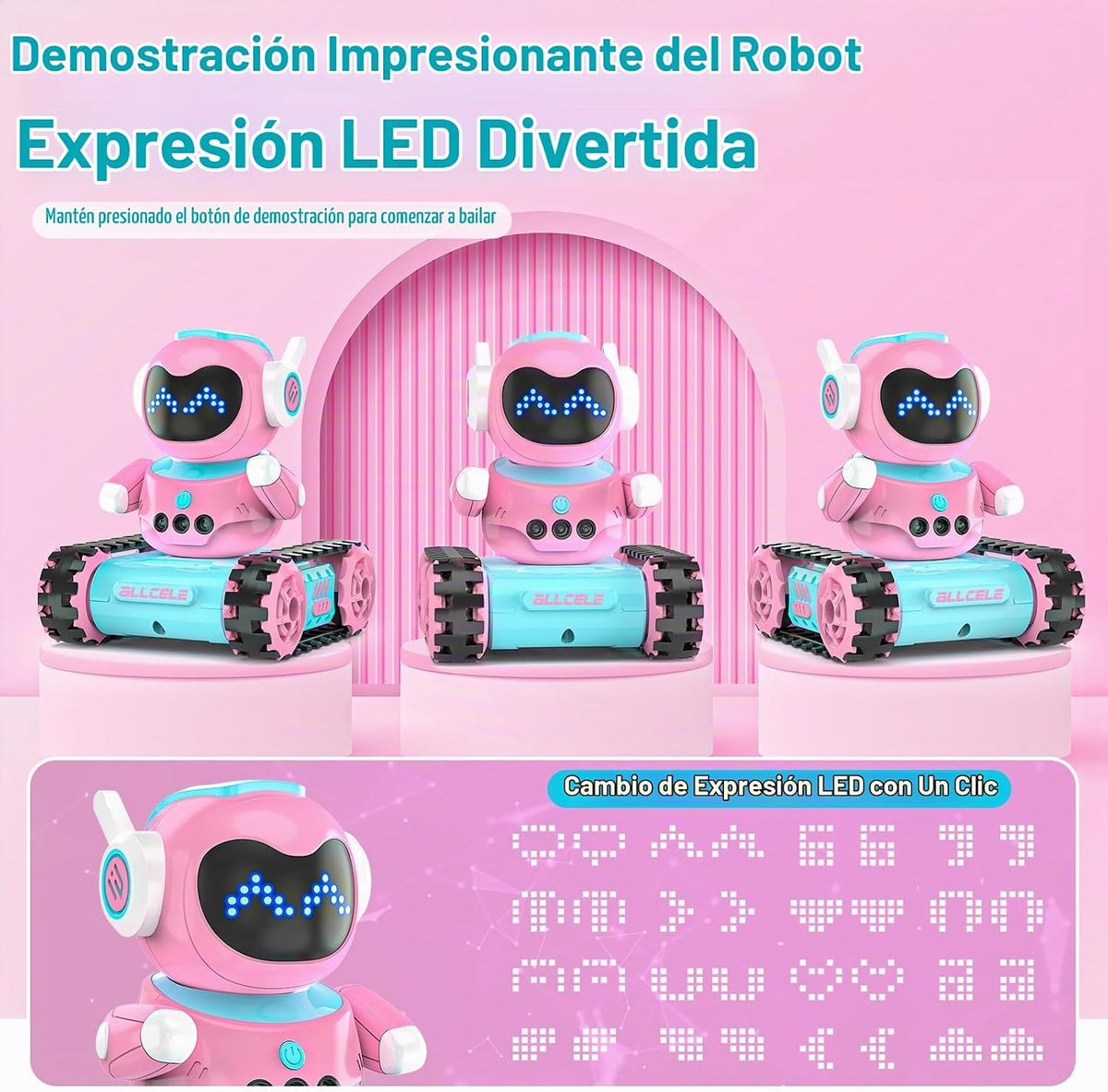 ALLCELE Robot de juguete LED RC para niñas con Walkie Talkie, progr...