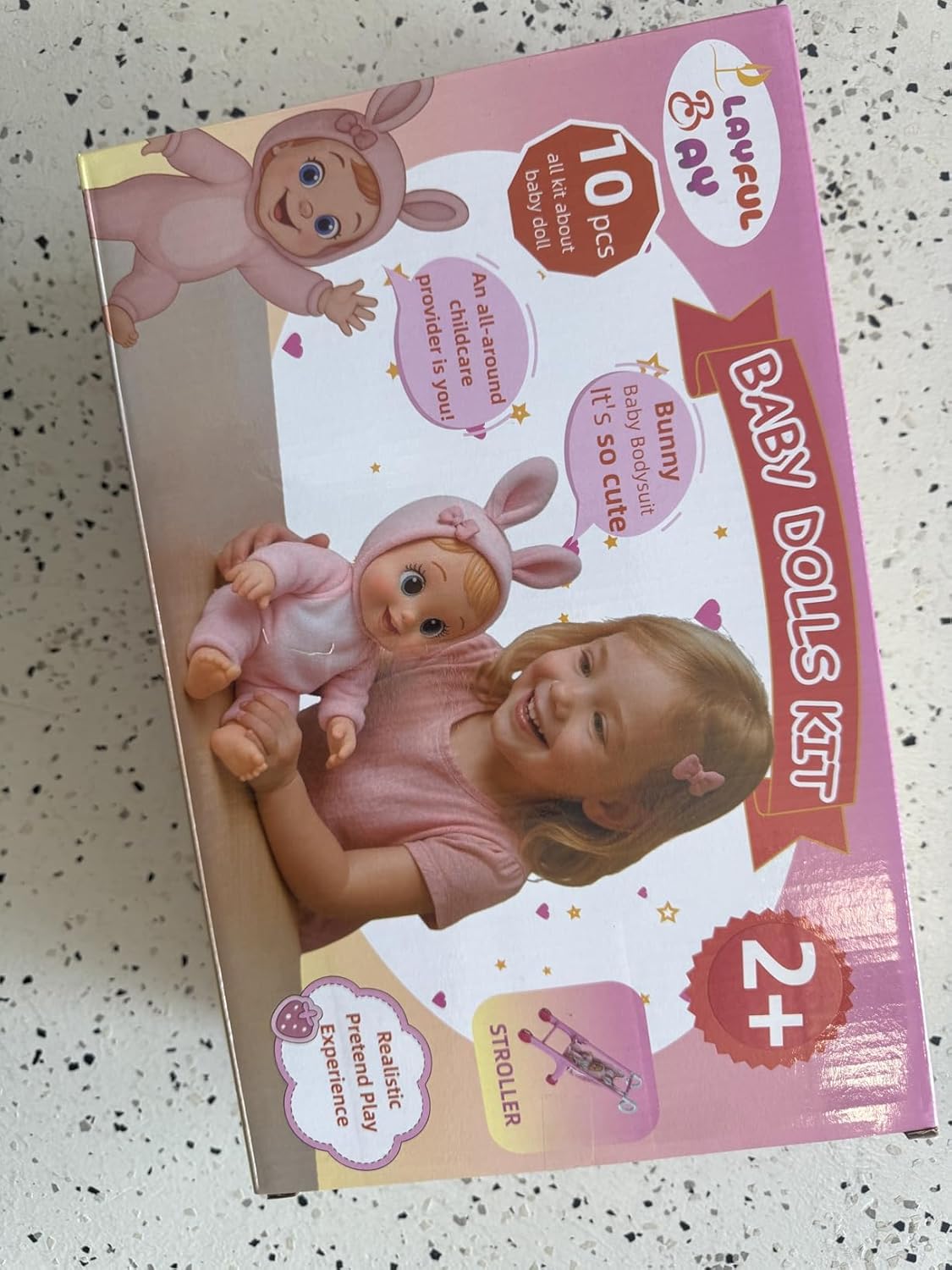 Juego de cochecito de muñeca con 2 trajes de muñeca, cochecito de bebé de juguete para muñecas con pañal, babero y mini bolsa, regalo imaginativo para juegos de roles para niños mayores de