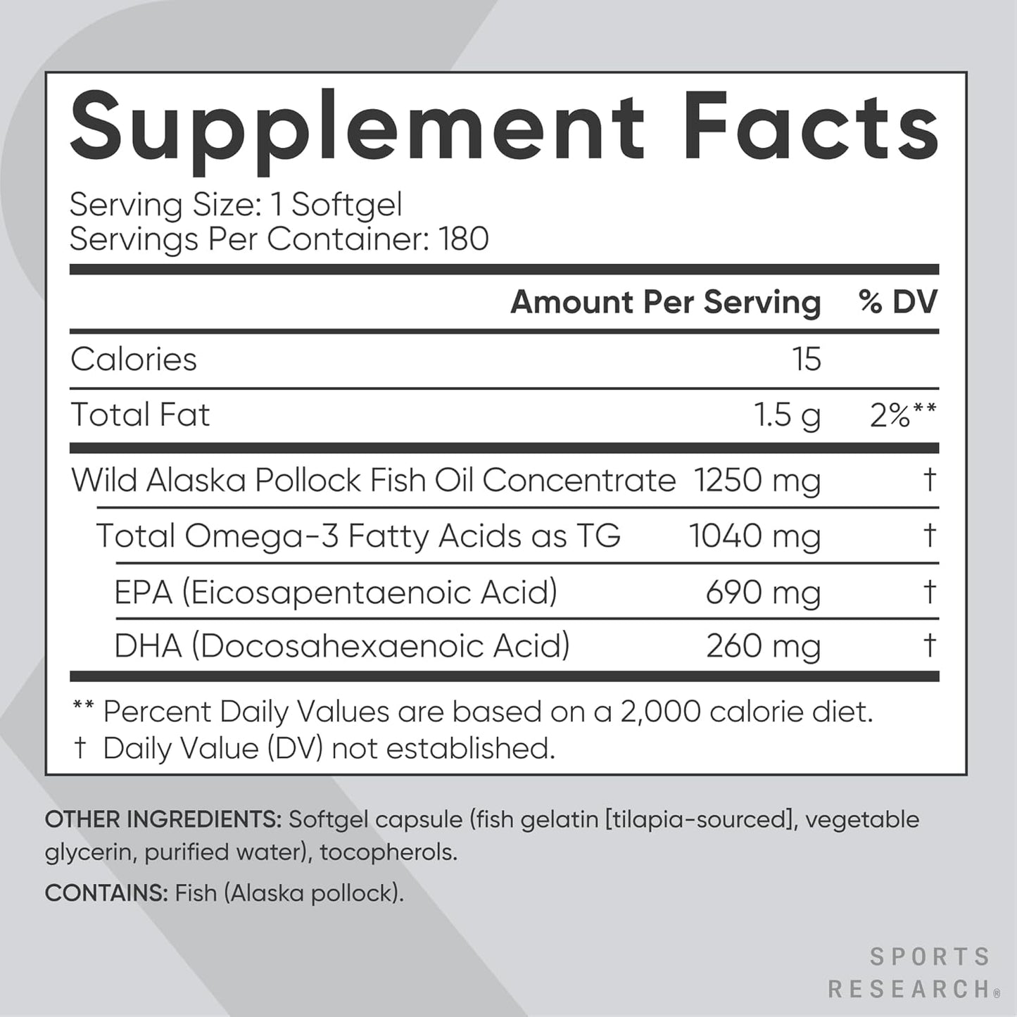 Sports Research® Omega-3 Aceite de Pescado 1250 - Suplemento de Ace...