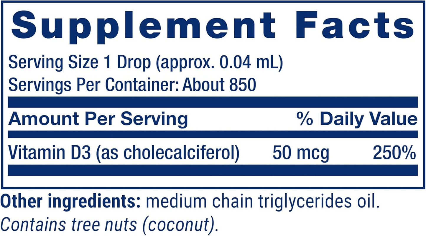 Life Extension Vitamina D3 líquida de 50 mcg (2000 UI) \u2013 Suple...