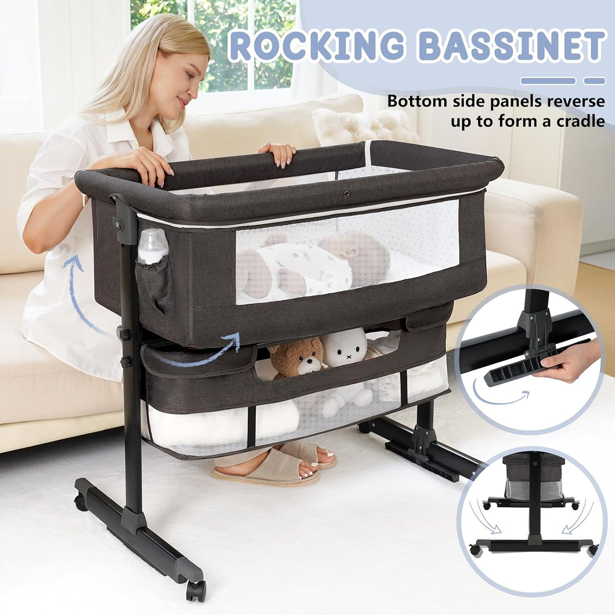 Moisés para bebé, 3 en 1, para poner al lado de la cama, con ruedas...