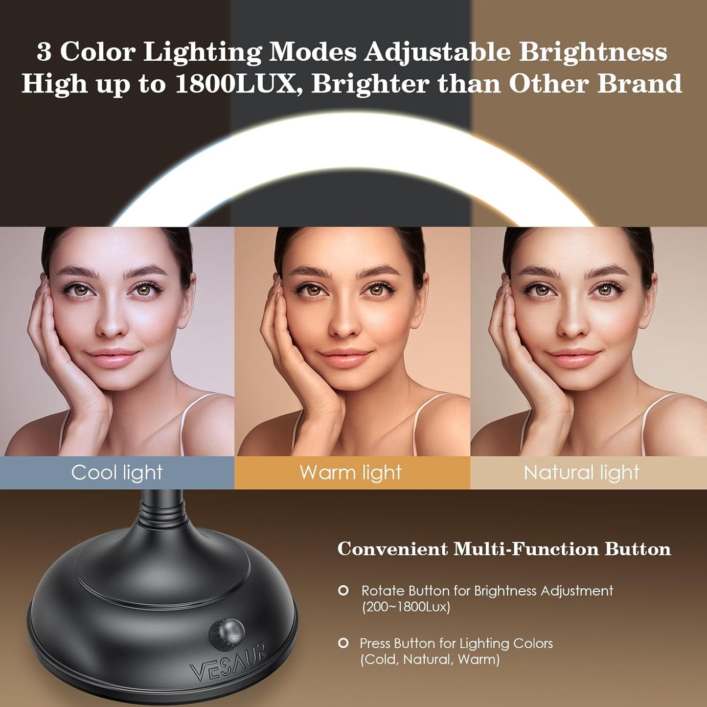 VESAUR Espejo de Maquillaje Profesional Iluminado de 8.5", 1X\/...