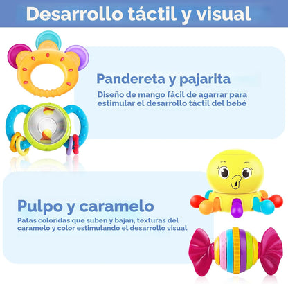 iPlay, iLearn Juego de 10 sonajeros para bebés, juguetes, sonajero fácil de agarrar y sacudir, mordedor sensorial, juguete musical de aprendizaje y desarrollo para bebés, regalo para baby shower y