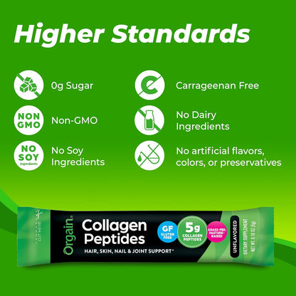 Orgain Paquetes de viaje de péptidos de colágeno hidrolizados para...