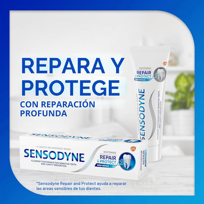 Sensodyne Repair & Protect - Pasta dental blanqueadora para dientes sensibles y prevención de caries, 3.4 onzas (paquete de 4)