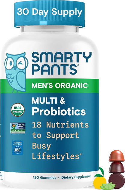 SmartyPants Multivitamínico para hombres, gomitas orgánicas: probió...