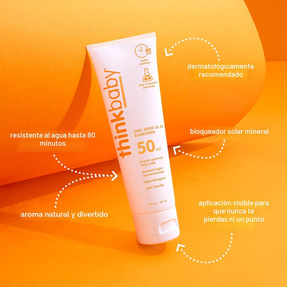 Thinkbaby SPF 50+ Protector solar para bebés, 85 g \u2013 Crema sol...