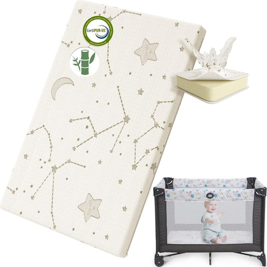 YENING Colchón de bambú Pack and Play, transpirable, 38 x 26 pulgad...