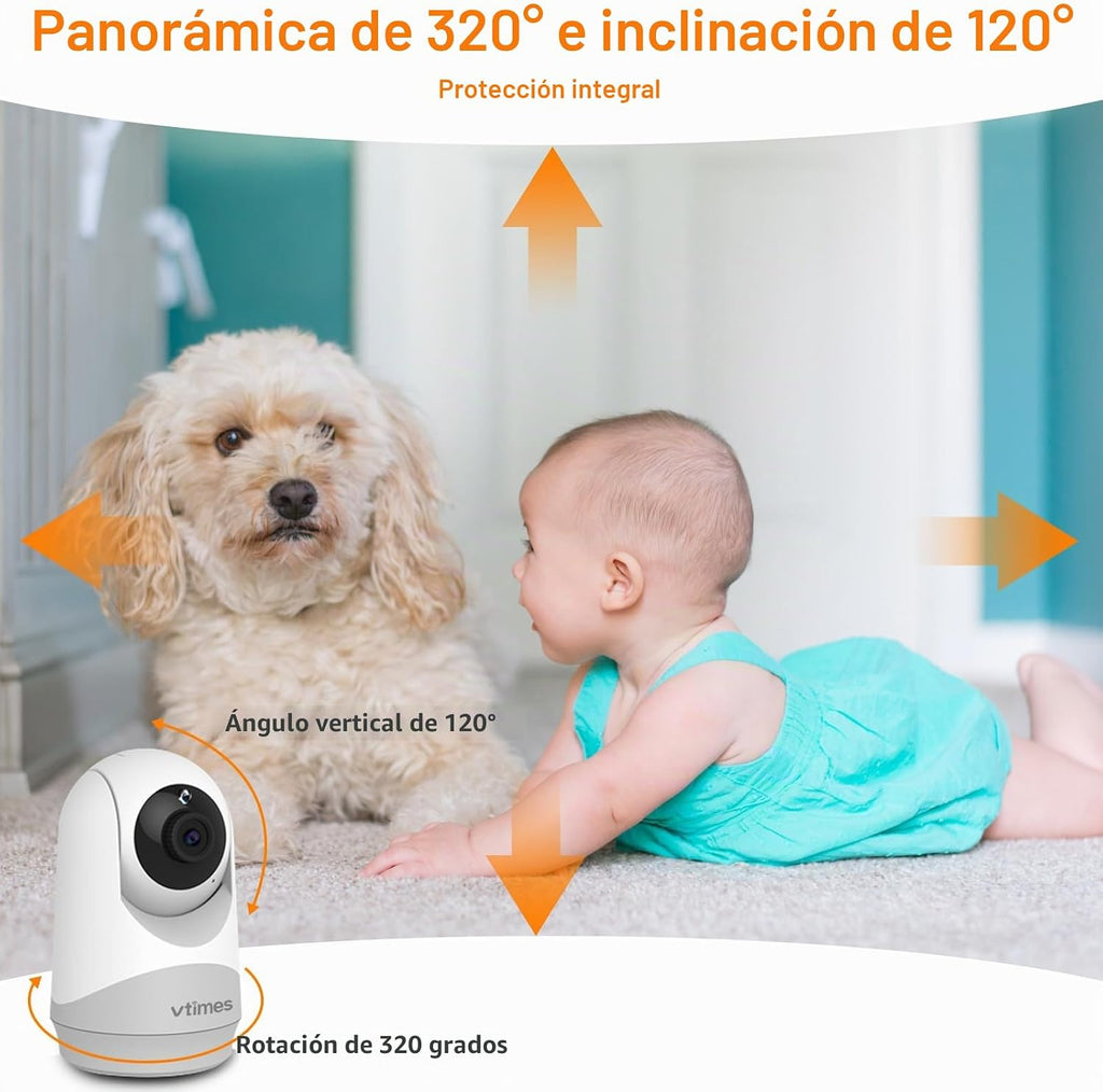 VTimes Monitor de bebé con cámara y audio, pantalla IPS de 3.2 pulg...