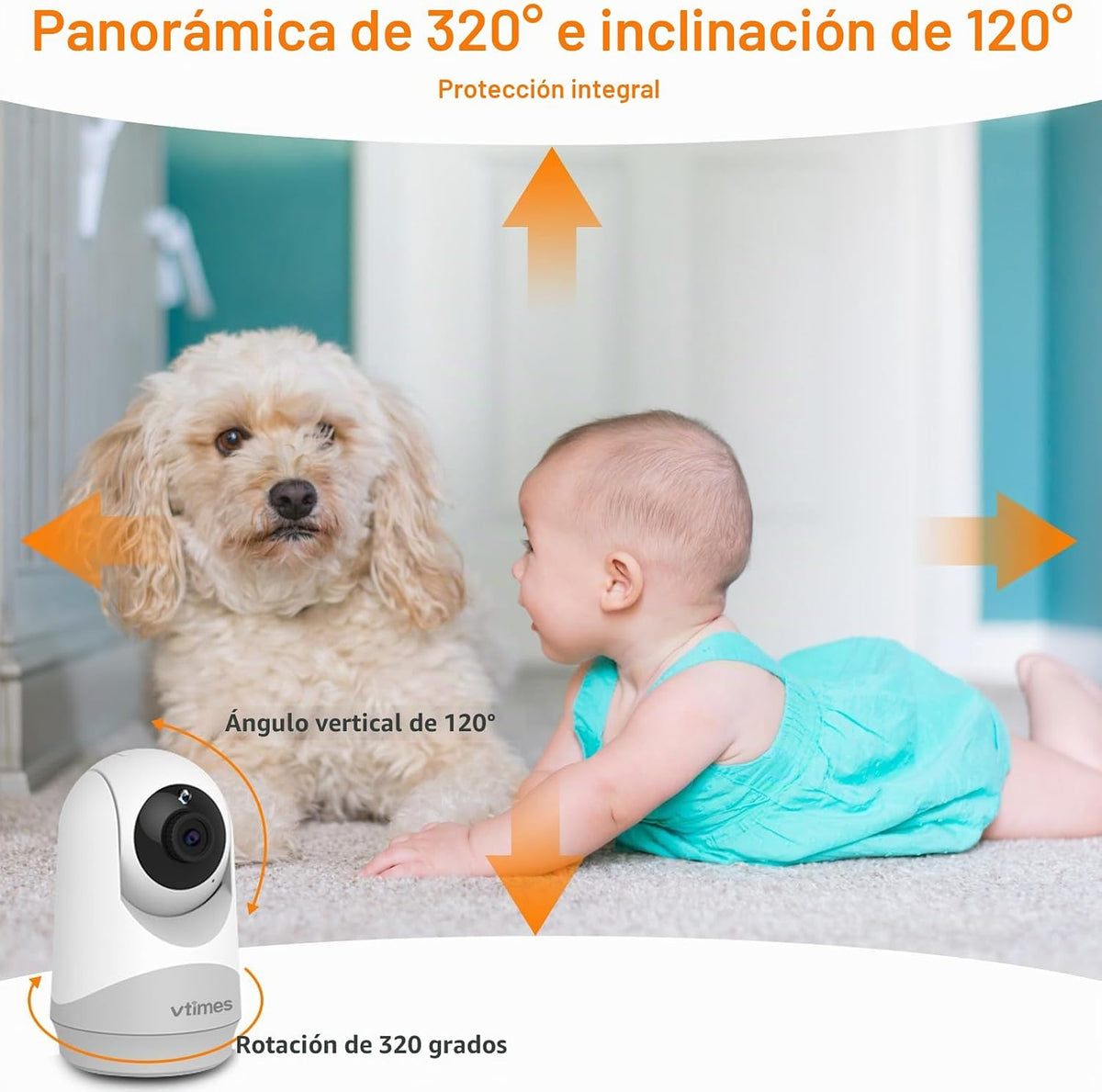 VTimes Monitor de bebé con cámara y audio, pantalla IPS de 3.2 pulg...