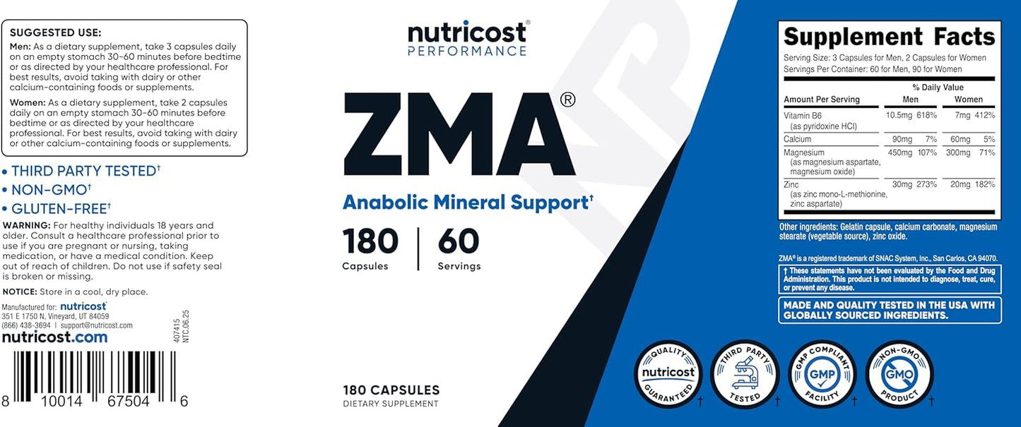 Nutricost ZMA 180 Cápsulas (2 Botellas)