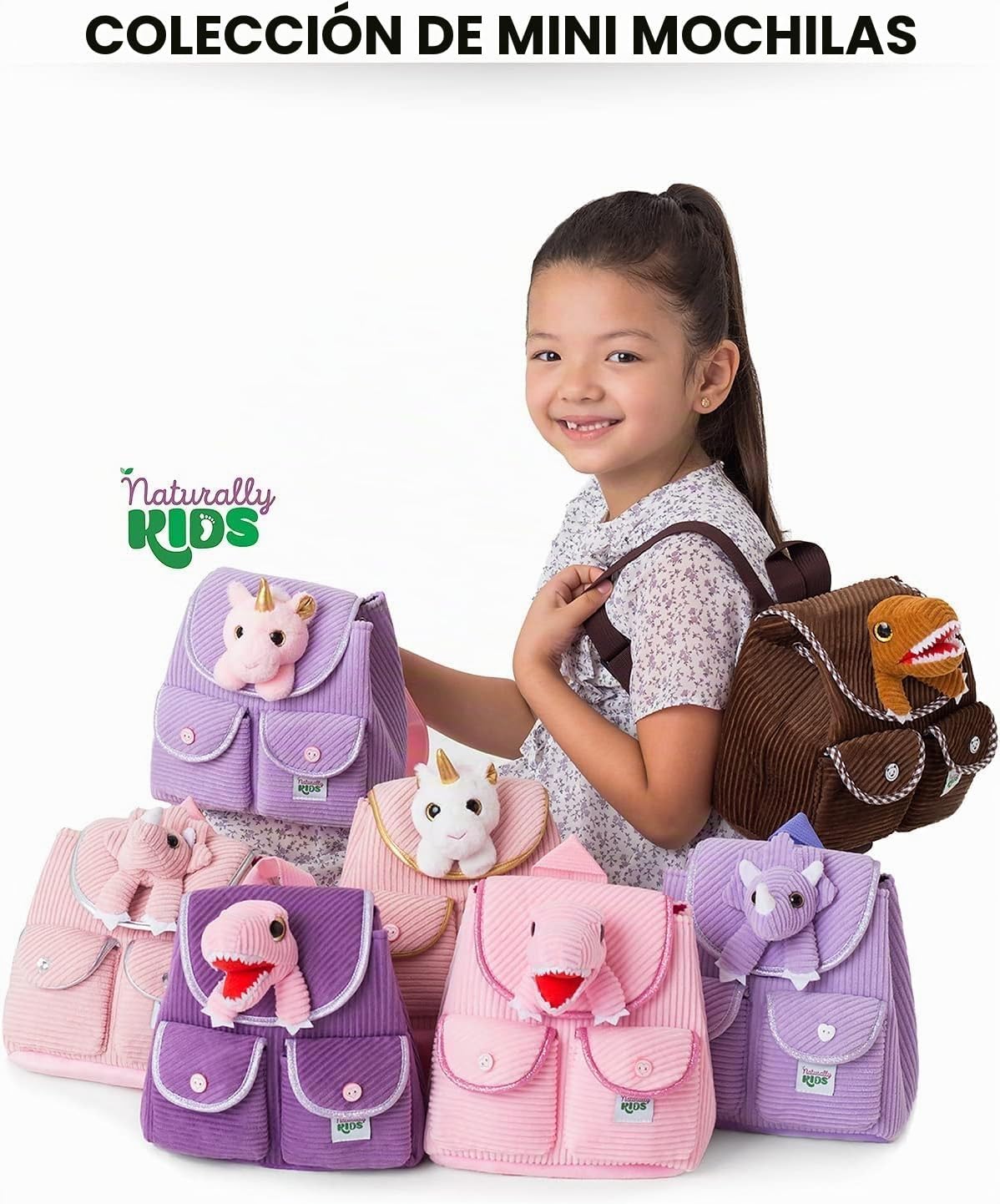 Naturally KIDS - Mini mochila Triceratops rosa, regalo para niños 2...