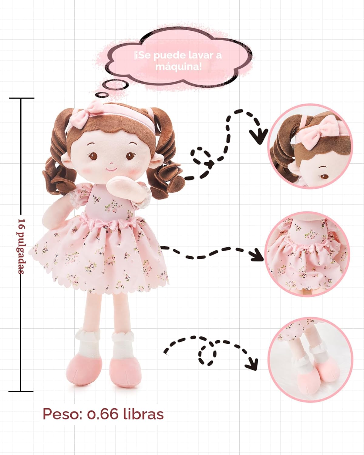 LeyaDoll Muñeca de bebé suave de felpa (16 pulgadas), mi primera mu...