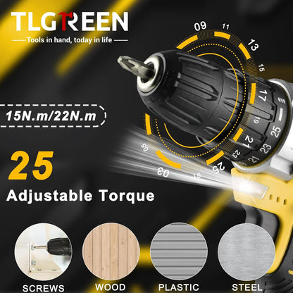 TLGREEN Juego de herramientas de 138 piezas con taladro inalámbrico...