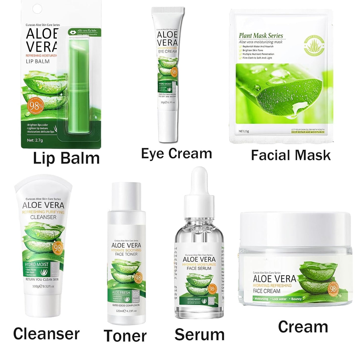 Juego de 8 piezas de aloe vera para el cuidado de la piel, kit de c...
