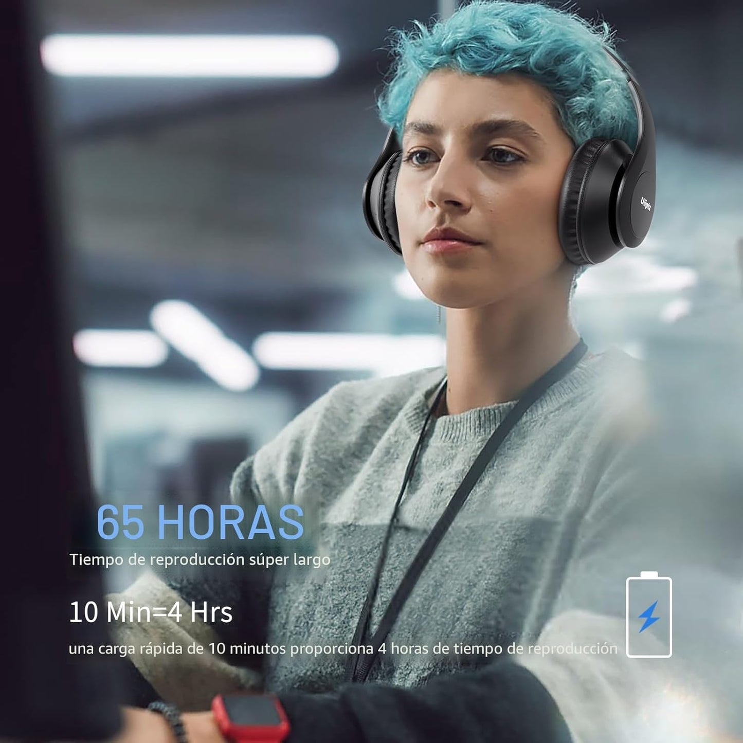 Uliptz Auriculares Bluetooth inalámbricos, tiempo de reproducción d...