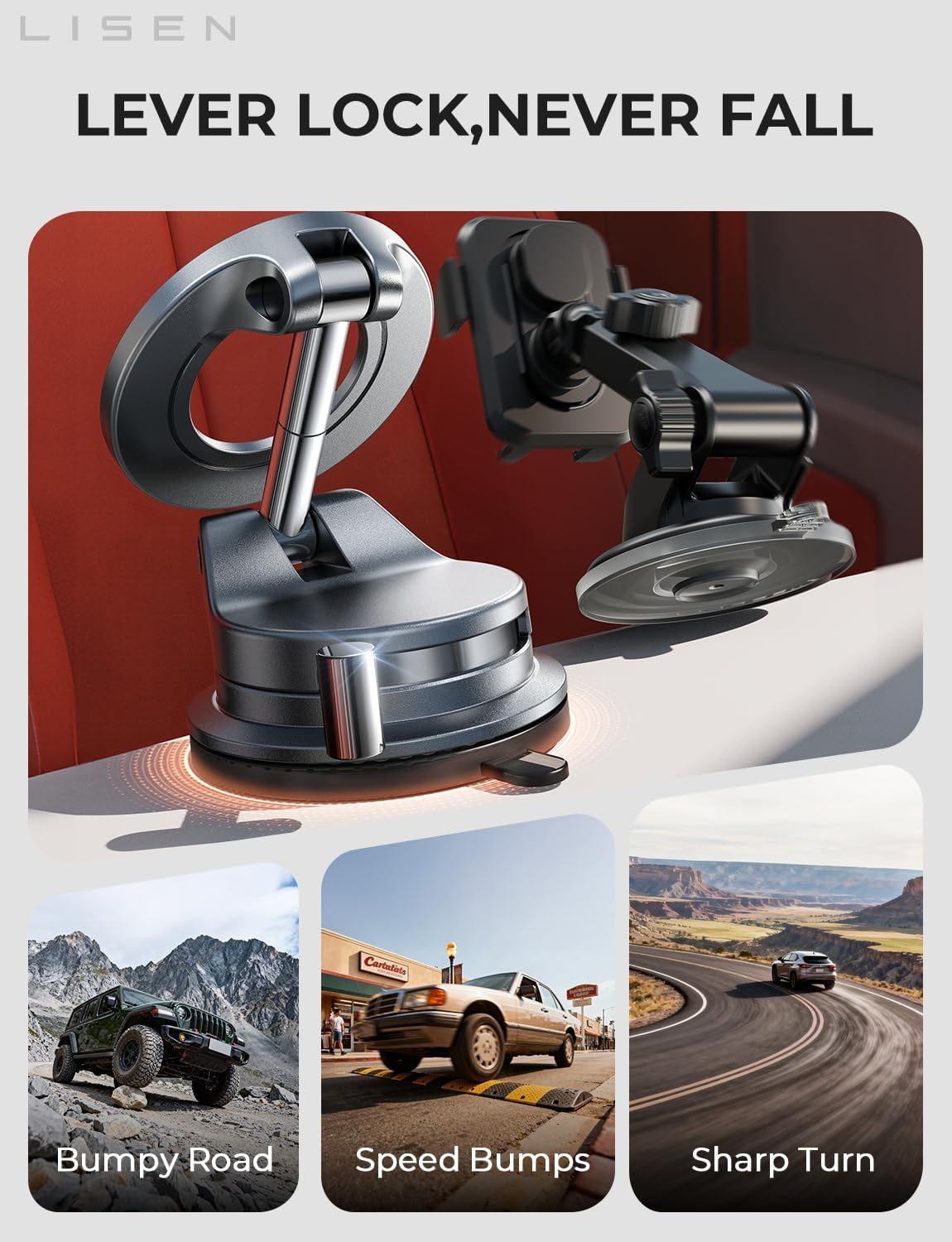 LISEN Magsafe Soporte de automóvil, soportes de teléfono celular para tu automóvil, accesorios magnéticos para automóvil para mujeres y hombres, interior Jeep camión, kits de regalo de succión al
