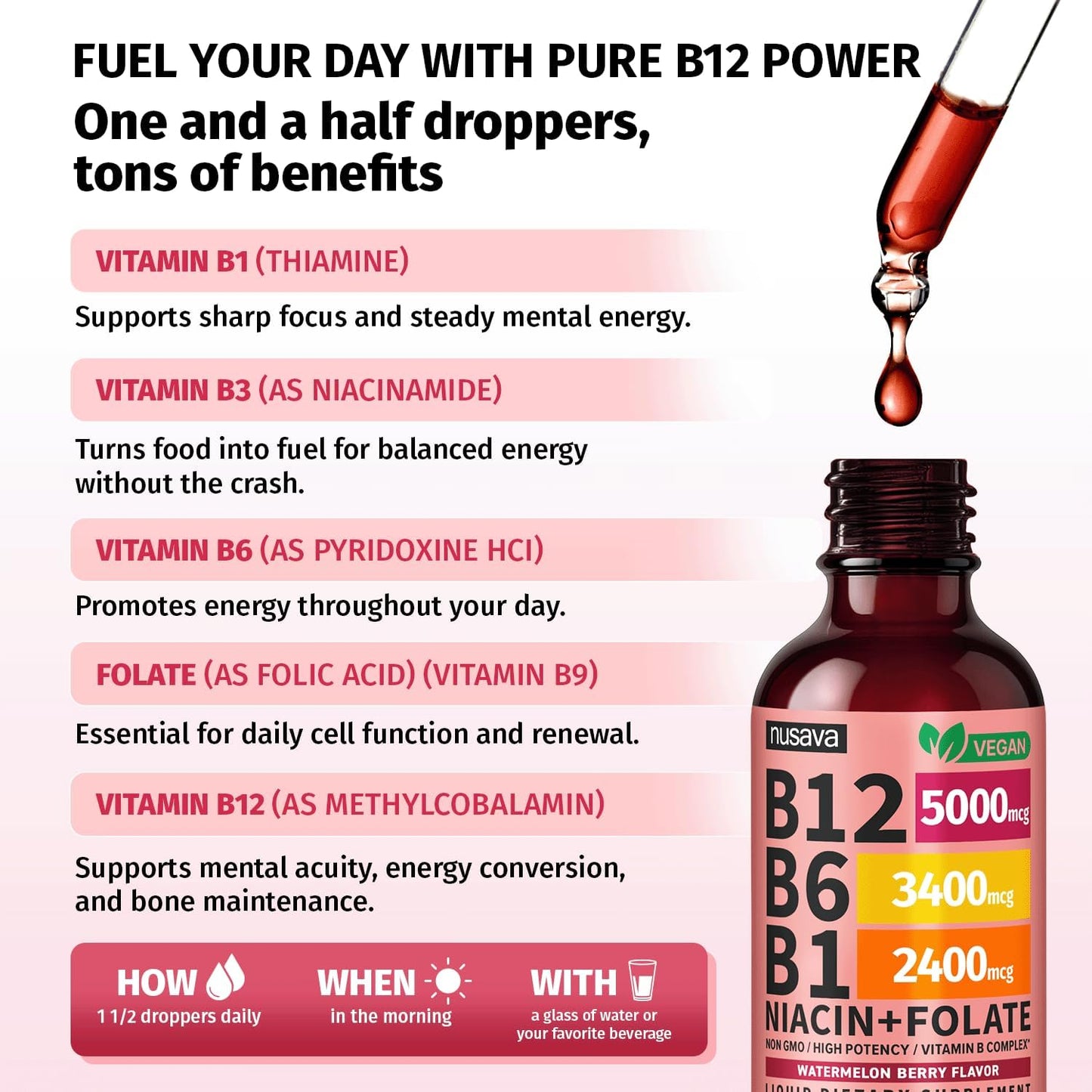 (Paquete de 2) Gotas líquidas de vitamina B12 y B6, complejo de vit...