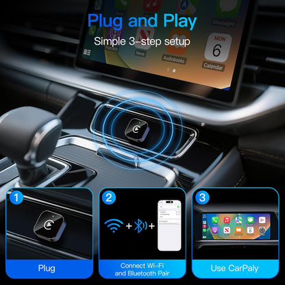 Adaptador Inalámbrico CarPlay (2026 Actualizado) para Apple iPhone y Android, Tamaño Pequeño, Enchufe y Reproduce, Conexión Inalámbrica Rápida y Estable para CarPlay y Android - Sin Latencia en la