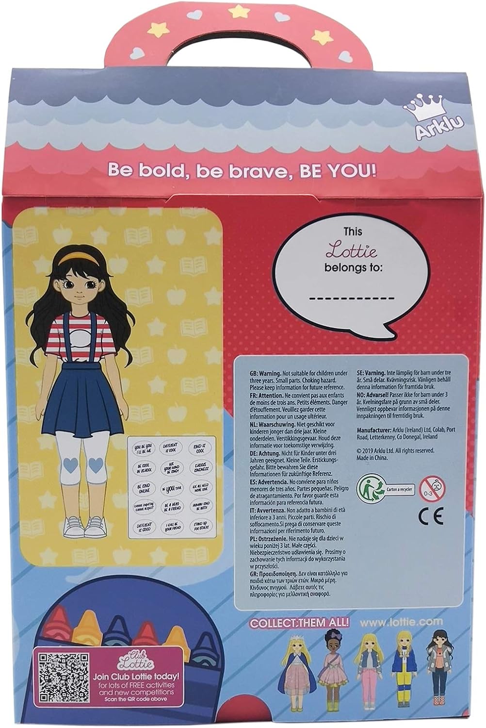 Muñeca Lottie Be Kind con delantal de mezclilla