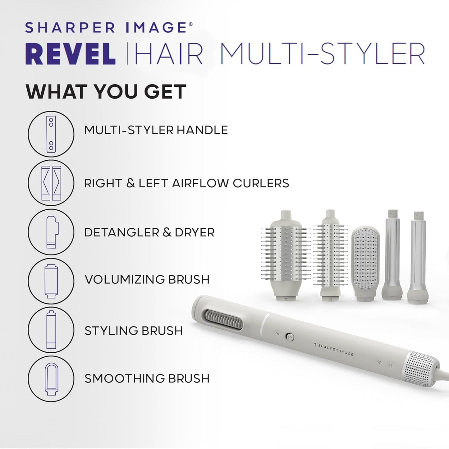 Sharper Image Revel 6 en 1 multiestilizador, cepillo iónico para se...