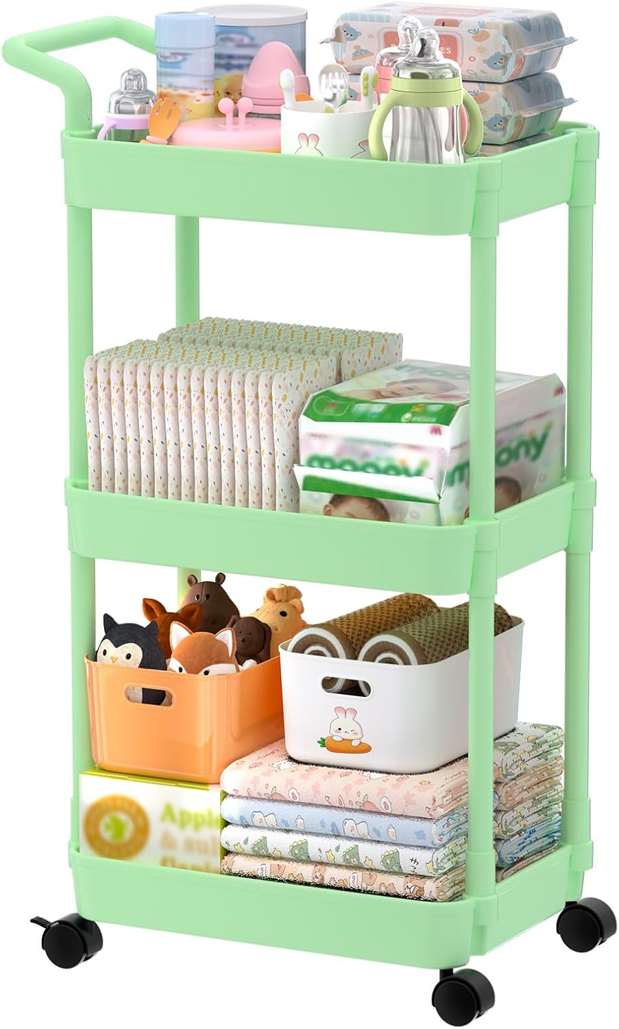 Carrito para pañales Volnamal, carrito con ruedas de 3 niveles para...