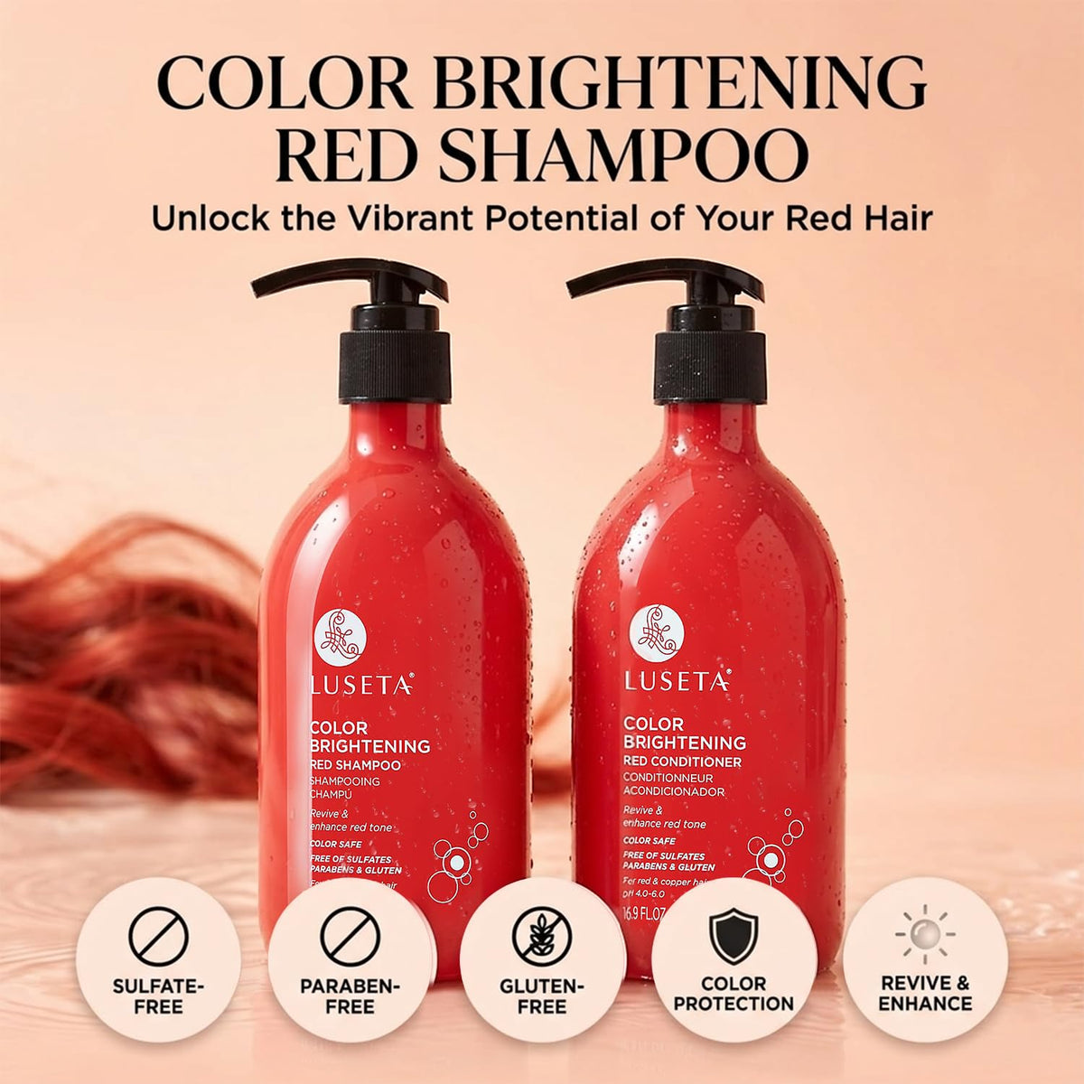 Luseta - Juego de champú y acondicionador para cabello rojo para tr...