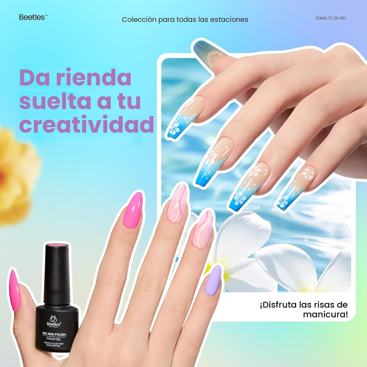 Beetles - Juego de esmaltes de uñas de gel, 63 piezas, 55 colores,...